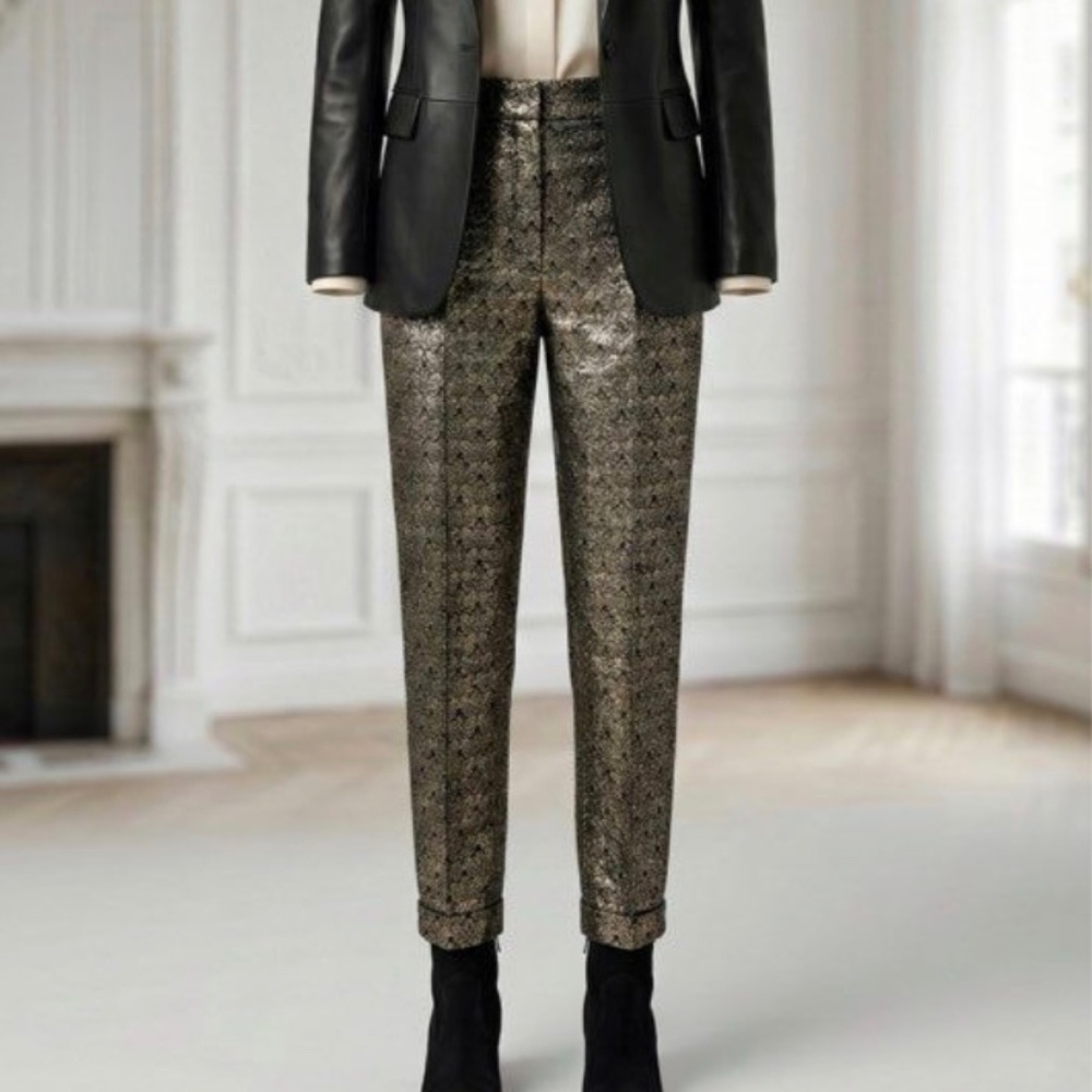 The Kooples Embroidered Black and Gold Pants - size 38 - NWOT